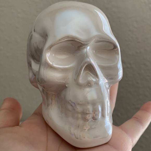 Pearlized Ceramic White Skull Halloween Decor 💀 - Picture 3 of 5